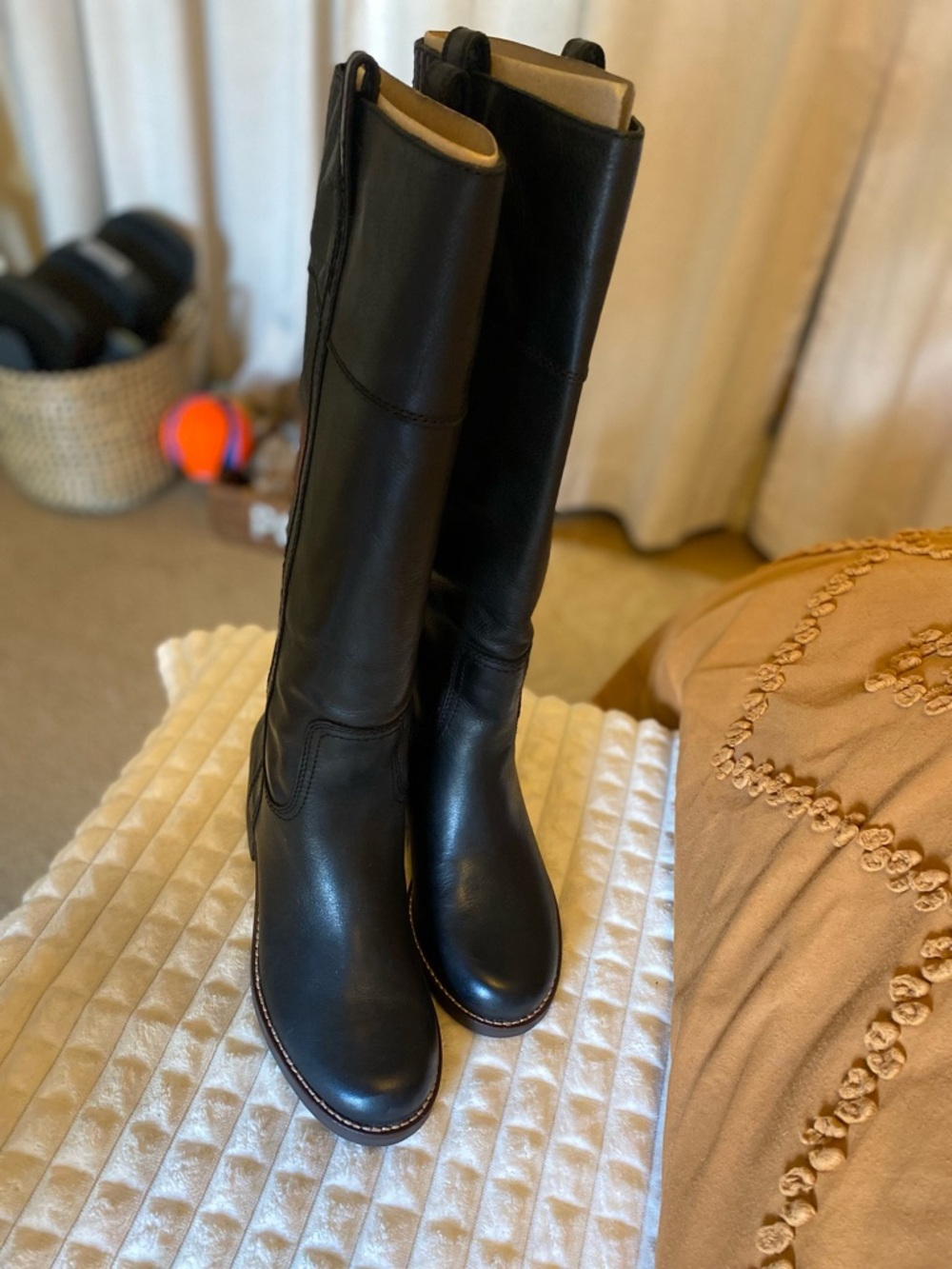 Lucky Brand Black Leather Knee-High Heeled Boots
